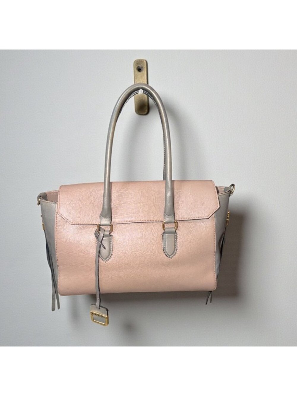 INNUE Flap Satchel Mauve Grey Colorblock Saffiano Leather 3-Way Bag Italy Made - Picture 13 of 13